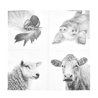 Servilletas de Papel con Animales de Granja Blanco y Negro