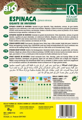 Semilla Ecologica Espinaca Gigante de Invierno