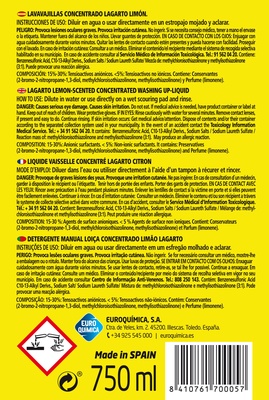 Lavavajillas Lagarto Concentrado Limon 750 ml