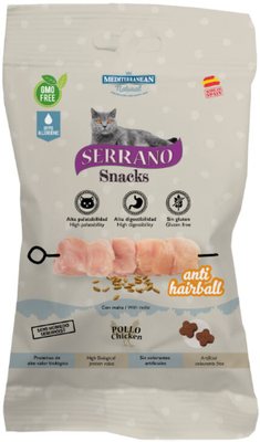 Snack Serrano Gatos Bolsa 50gr Pollo Antihairball