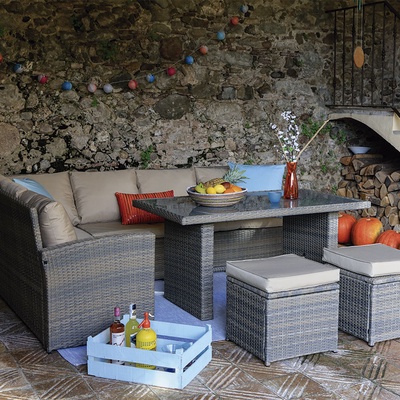 Conjunto Jardin Bali Mesa Alta + 2 Sofas + 2 Pufs 