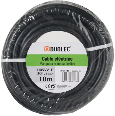 Cable Electrico Manguera Redonda  3*1,5 10m Negro Duolec