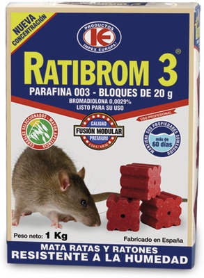 Raticida Ratibrom 3 Parafina 20gr Envase de 1kg