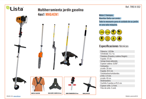 Desbrozadora Gasolina de Jard�n 4en1 Lista Multiherramienta