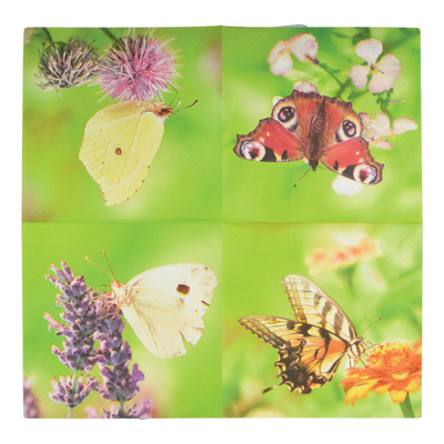 Servilletas de Papel Mariposas 33x33cm Fondo Verde