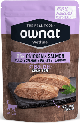 Sobre Wetline Ownat Gatos Sterilized Grain Free Pollo y Salmon