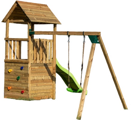 Parque Infantil Tibidabo Casita Rampa de Escalada y Columpio Individual Parque Infantil Tibidabo Casita Rampa de Escalada y Columpio Individual