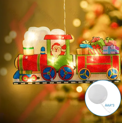 Adorno Navidad Figura Luz Tren a Pilas con Ventosa