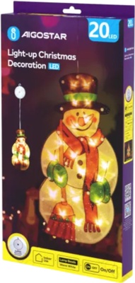 Adorno Navidad Figura Mu�eco Nieve con Luz a Pilas con Ventosa