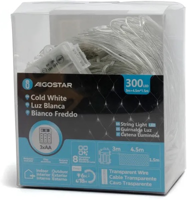 Tira Luces Led Navidad con Pila Luz Blanca 4,5x1,5 m