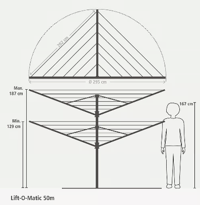 Tendedero Rotary Lift-O-Matic 4 Brazos 50 Metros Metallic Gray