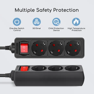 Base Multiple Regleta con Interruptor 3 Tomas 1,5 m Negro