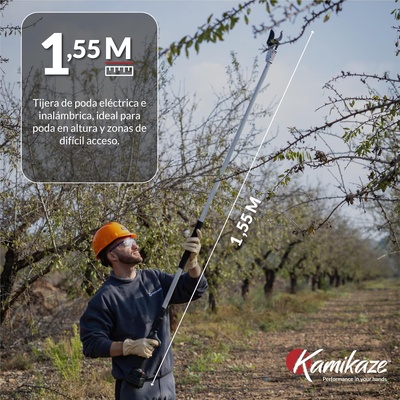 Tijera de Poda con Pertiga Kamikaze KV155: 155cm, Corte �38mm + 2 Bater�as Litio