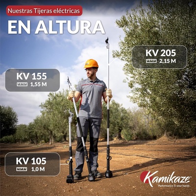 Tijera de Poda con Pertiga Kamikaze KV155: 155cm, Corte �38mm + 2 Bater�as Litio