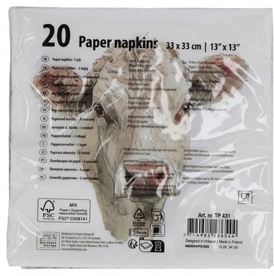 Servilletas Papel Vaca 33x33cm 20 uds