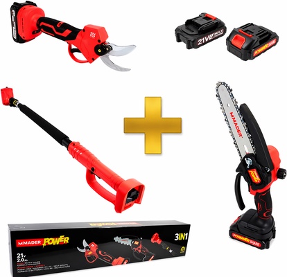 Kit de Poda a Bater�a Mader- Motosierra a Bater�a + Tijeras de Podar El�ctricas + P�rtiga Telesc�pica 2mt